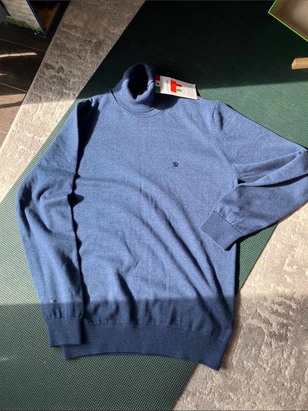 Men's Blue Turtleneck Sweater by (no brand visible) - Lightweight Classic Knit